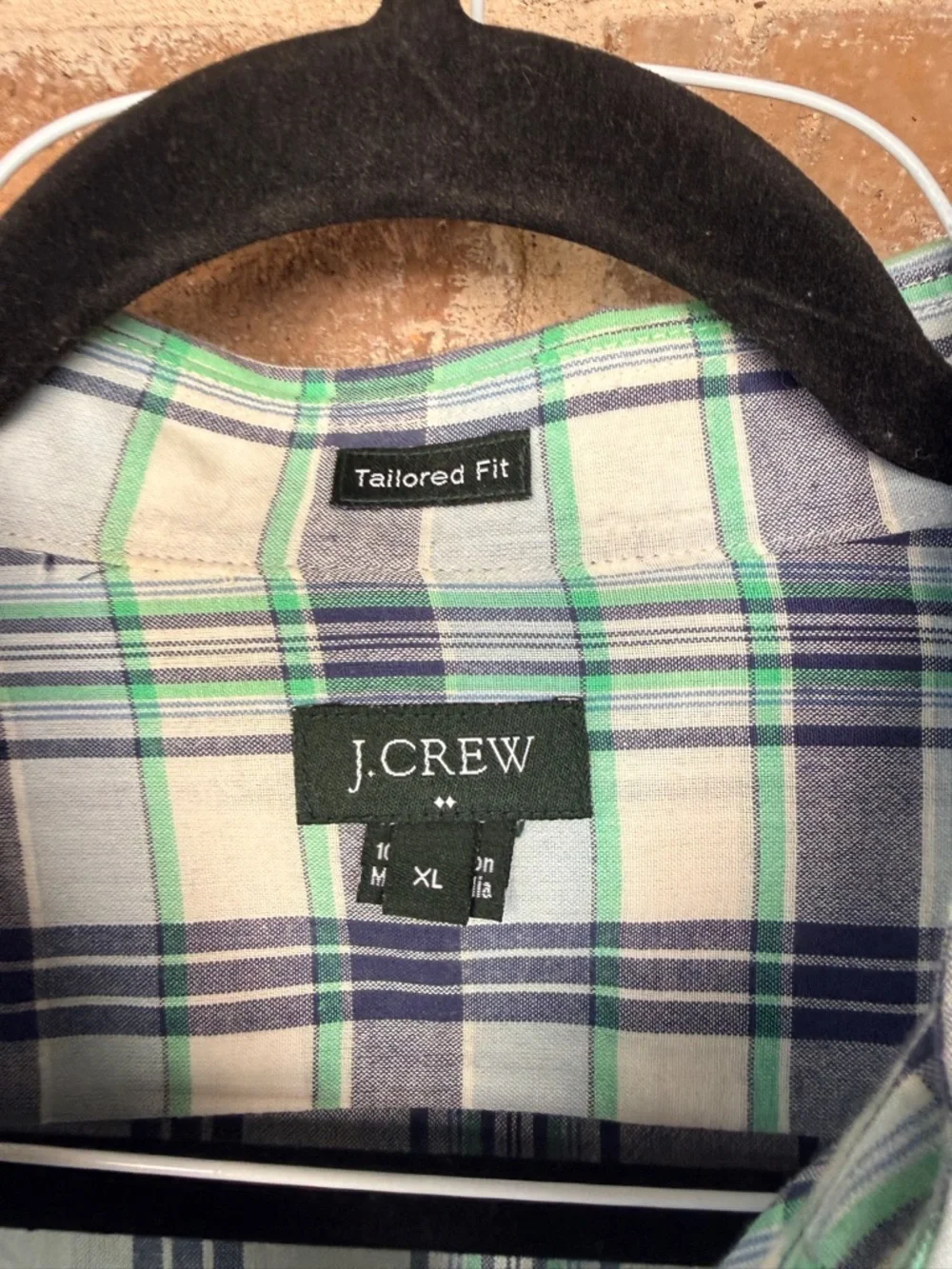 J. Crew Men's Plaid Button-Down Shirt in Blue, Green & White